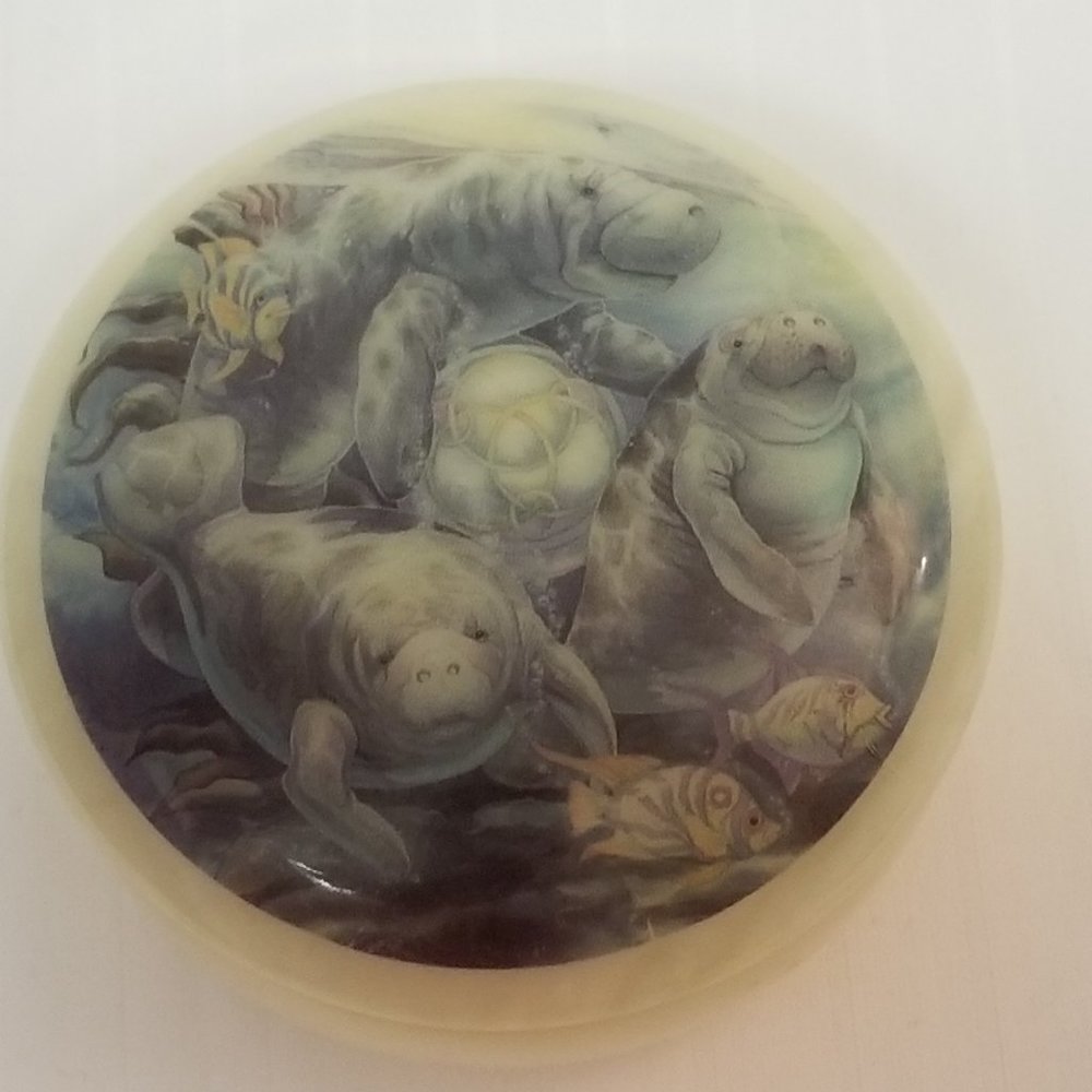 Jody Bergsma-Sea World-Hand Carved Genuine Alabaster-Manatees-Italy-Trinket Box